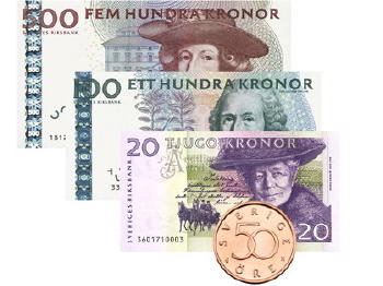Schwedische Münzen und Banknoten (Bild: Riksbanken)