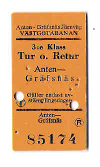 Eisenbahnfahrkarte Anten-Gräfsnäs