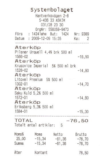 Systembolaget Rücknahme